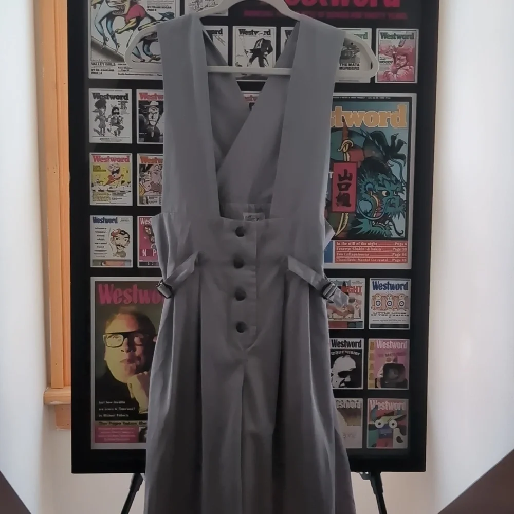 Misty Lane - Vintage 1970s Stylish Gray Buttoned Jumpsuit - Picture 6 of 14